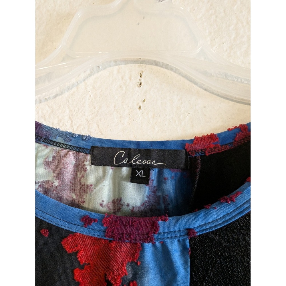 Calessa Womens XL Red‎ Blue Black Abstract Burnout Velvet Patchwork Tunic Top - Picture 3 of 15